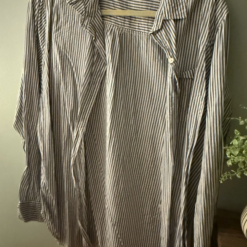 Old Navy Navy and White Striped Classic Shirt